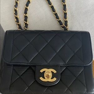Chanel Vintage Quilted Lambskin Single Flap Bag Black with Gold Hardware